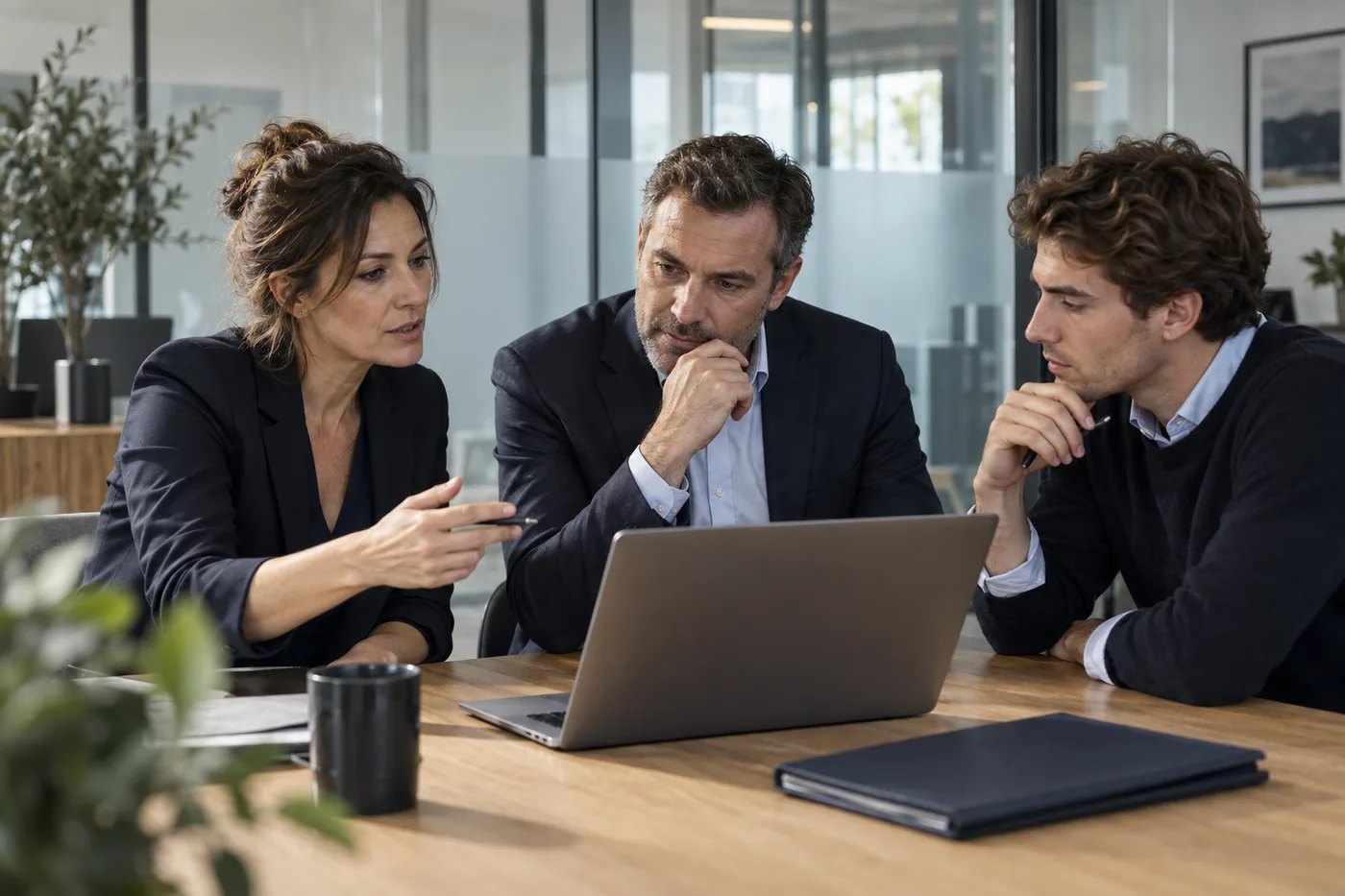Une équipe examine ensemble les choix d’utilisation des données et des outils IA