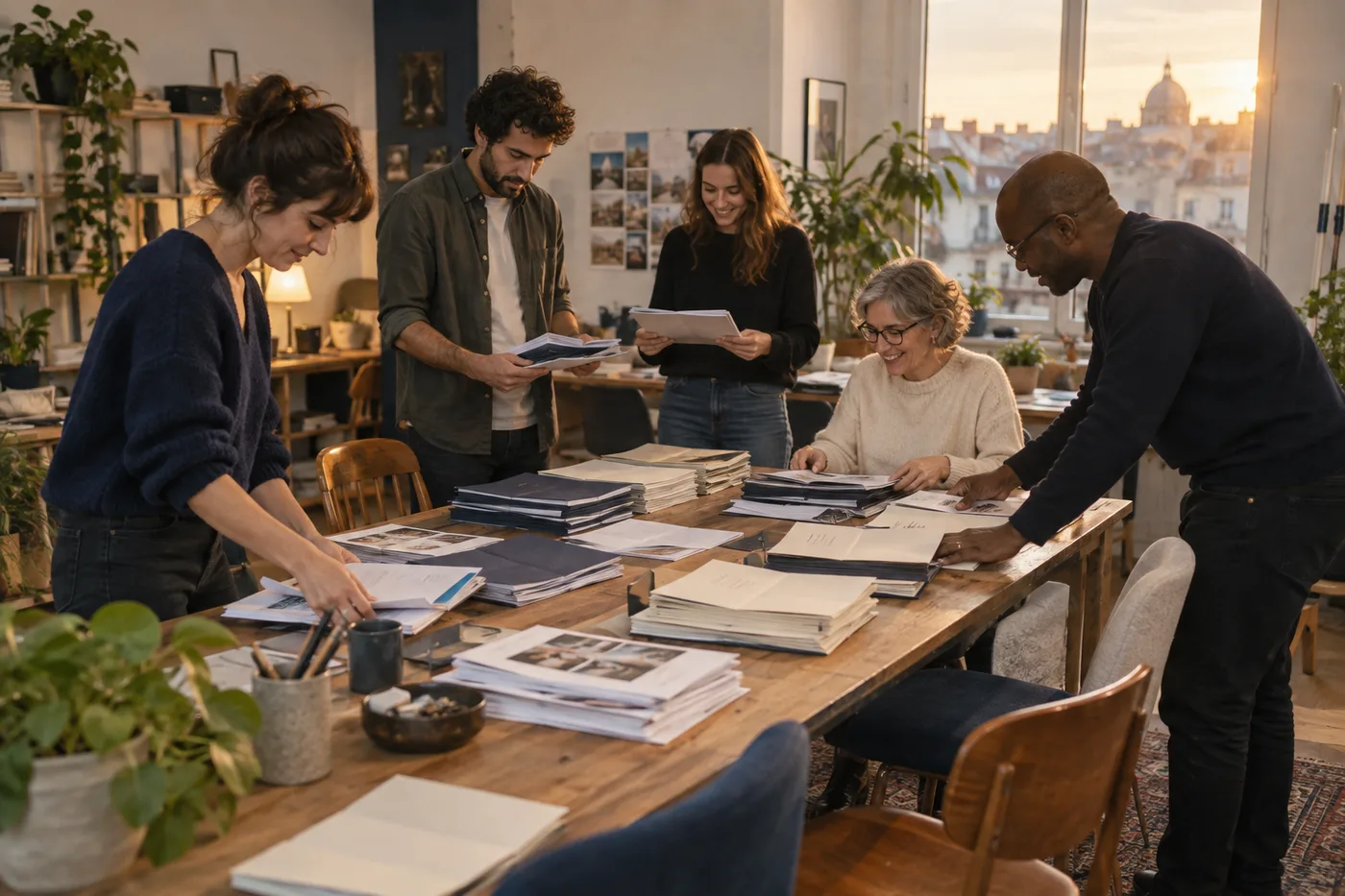 Une équipe travaille sur ses dossiers dans un bureau du secteur associations & fédérations.