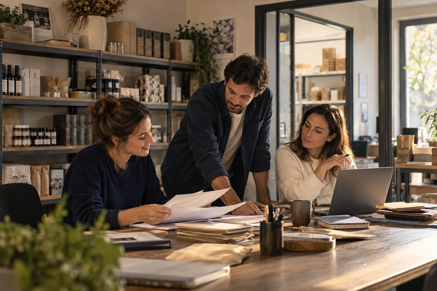 Une équipe travaille sur ses dossiers dans un bureau du secteur commerce & distribution.