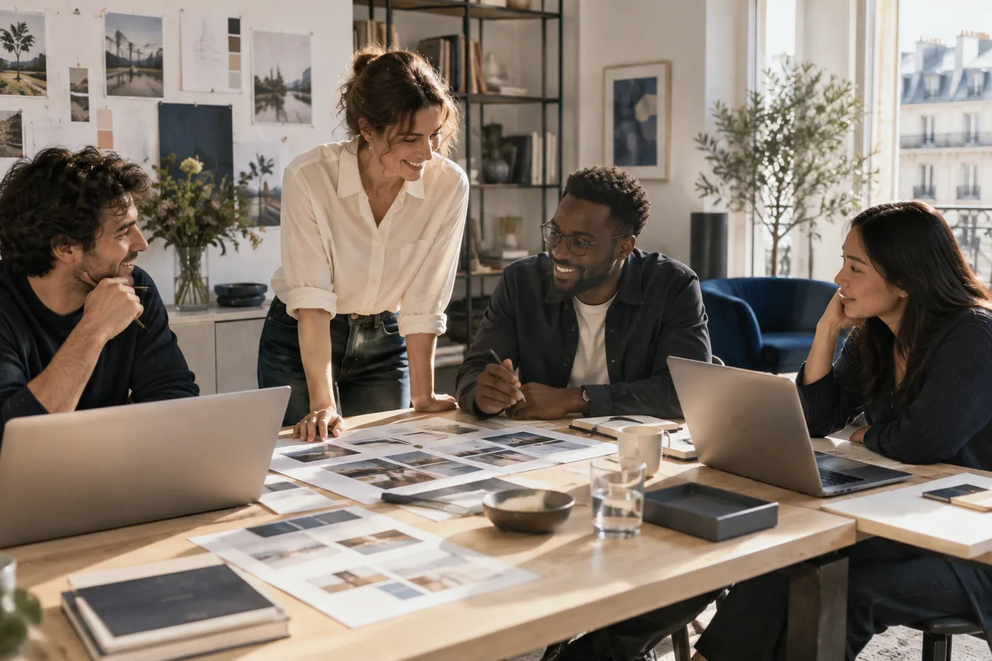Une équipe travaille sur ses dossiers dans un bureau du secteur marketing & communication.