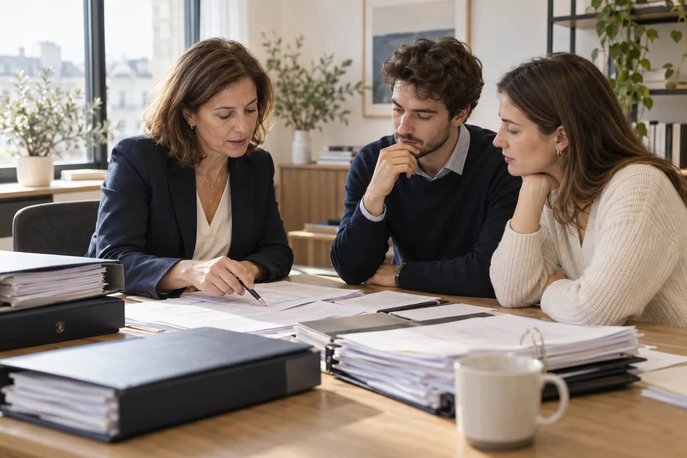 Une équipe comptable examine des pièces et des dossiers à son bureau